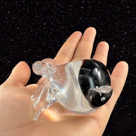 Whimsical Art Glass Bunny Rabbit Figurine Clear With White Black Figurine Glass - Picture 9 of 11